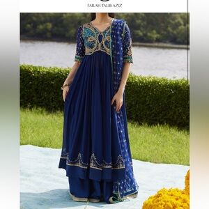 Women's Navy Blue Embroidered Anarkali Dress